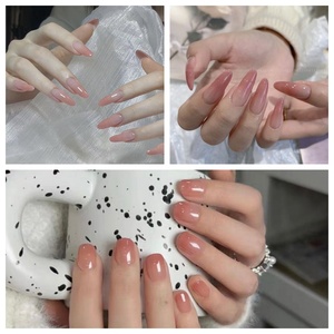 爆款手工穿戴甲优雅清透感裸色水蜜桃渐变显白婚甲高级感美甲贴片