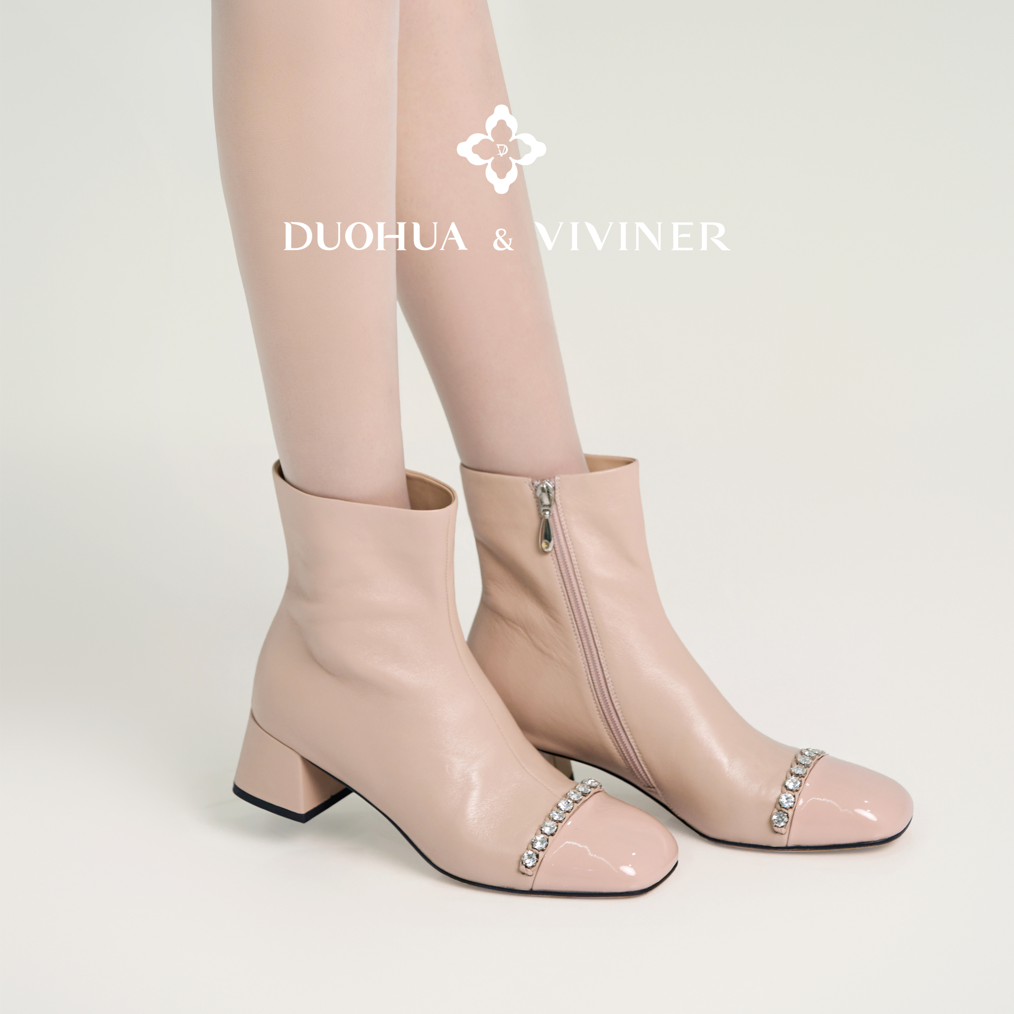 DV25秋冬新款玛丽珍短靴粗跟法式羊皮显瘦靴子女靴DUOHUA&VIVINER