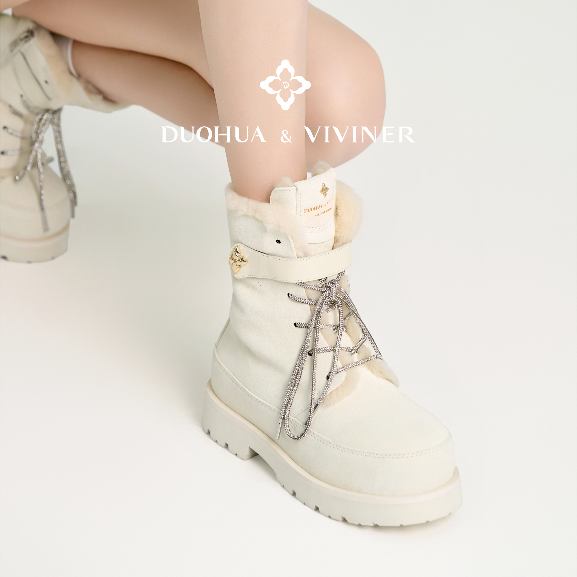 DV25秋冬新款厚底加绒羊毛短靴增高保暖雪地靴DUOHUA&VIVINER