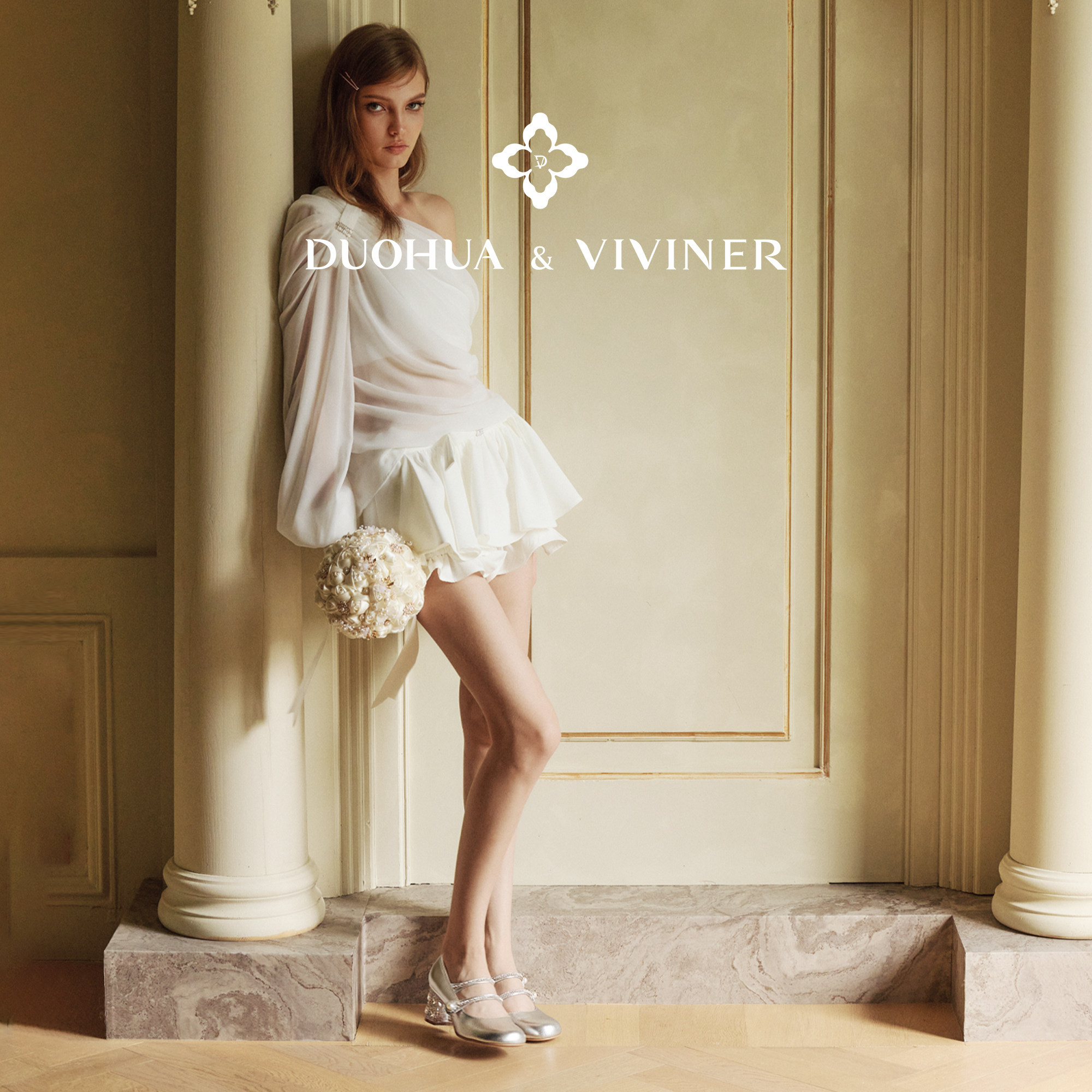 【毛晓彤同款】DV法式小香风银色玛丽珍鞋粗跟鞋DUOHUA&VIVINER