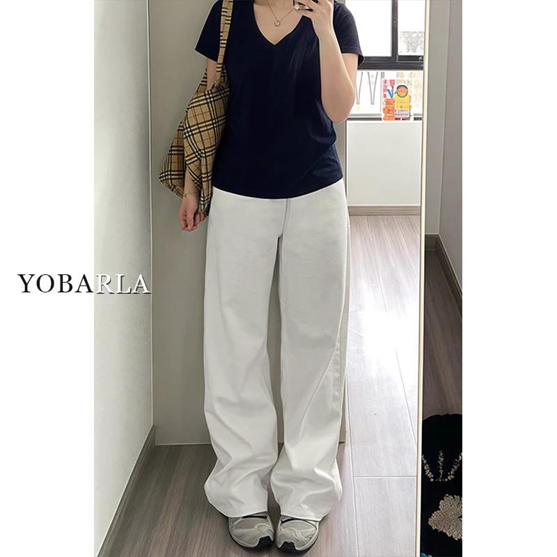 白色阔腿牛仔裤女夏季新款高腰大码胖mm宽松显瘦梨形身材直筒裤子