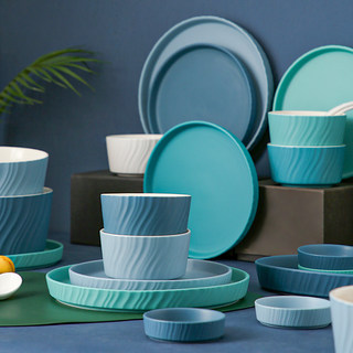 莫兰迪碗碟套装家用餐具套装碗盘组合北欧网红陶瓷西餐盘菜盘鱼盘