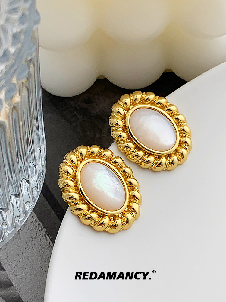 REDAMANCY麻花白贝母椭圆耳环女法式优雅ins小众设计复古港风耳钉,饰品/流行首饰/时尚饰品新,耳环,淘宝优惠券,粉丝福利购,淘宝优惠卷