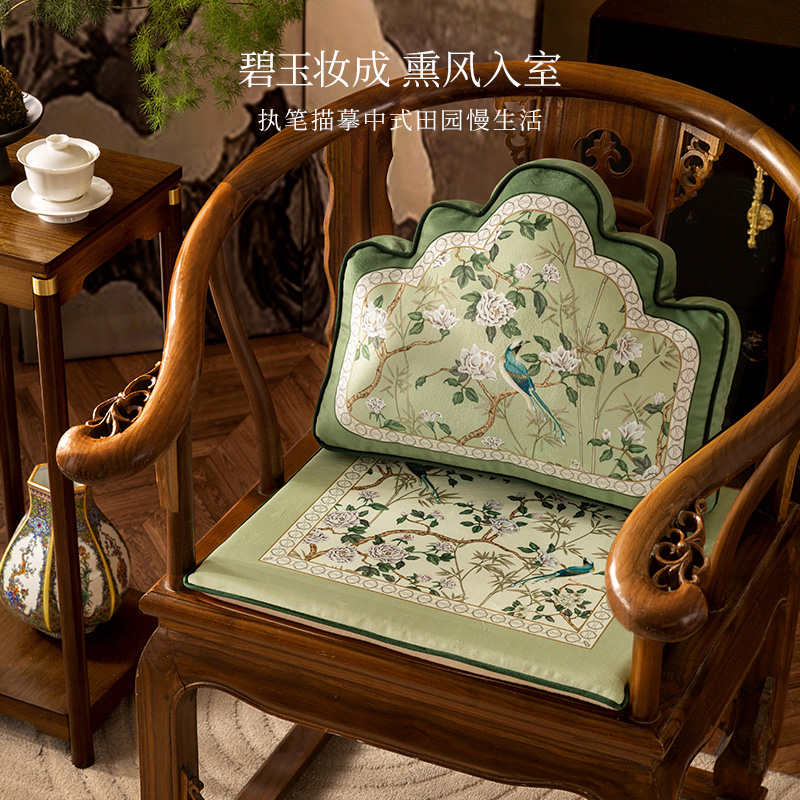 新中式红木圈椅椅垫实木太师椅坐垫靠山靠背垫防滑海绵垫翠玉鸣鸾