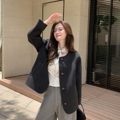 羊绒羊毛双面呢大衣短款