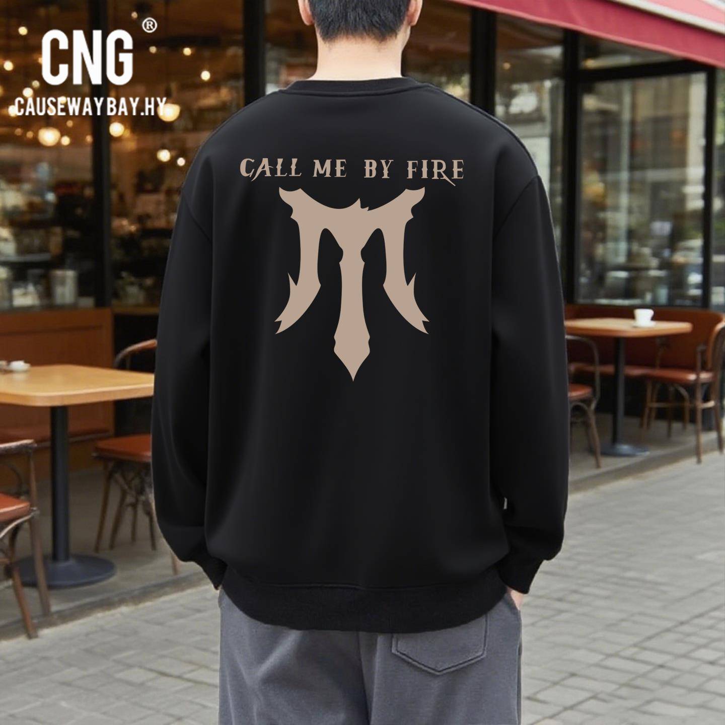 香港潮牌美式圆领卫衣男秋冬款加绒宽松百搭高街长袖无帽上衣外套