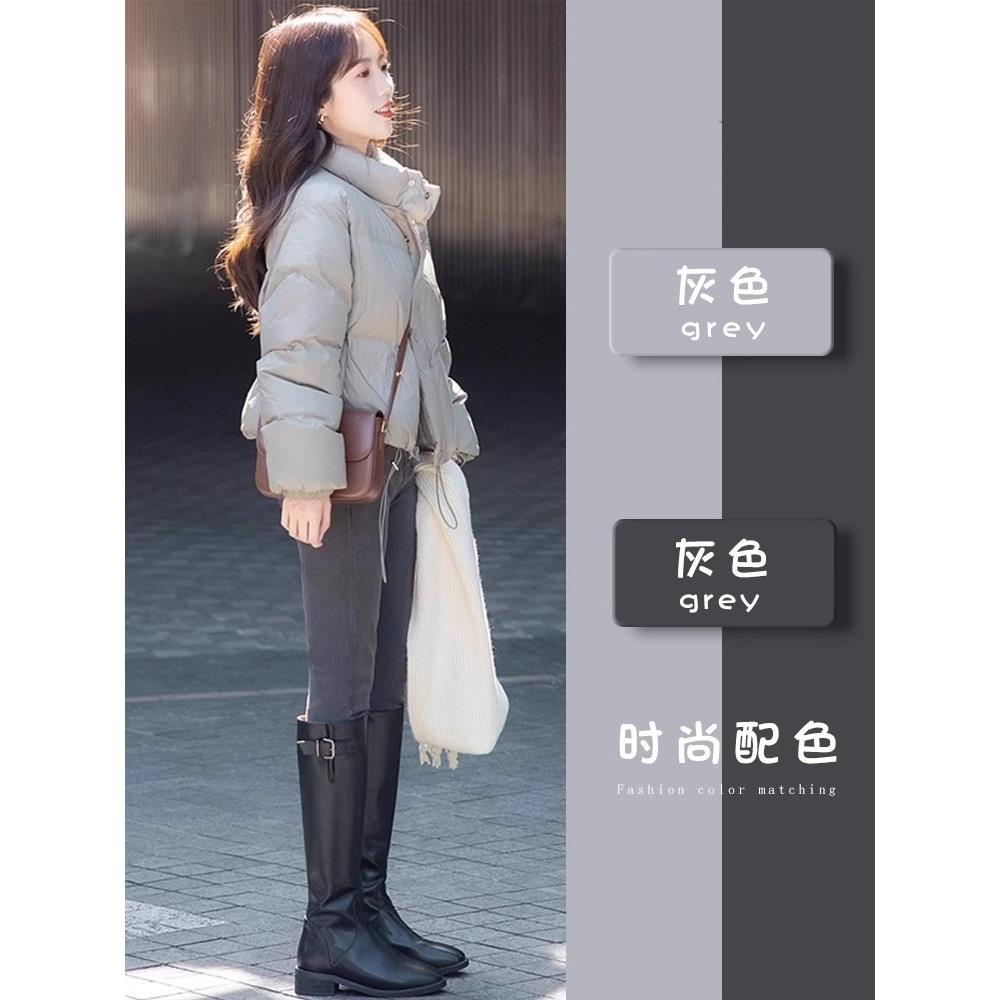 日系2025冬季新款灰色短款加厚小个子肯豆风休闲羽绒面包服外套女