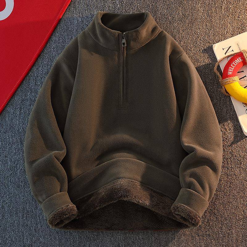 立领卫衣男冬季加绒加厚套头羊羔绒外套半拉链内搭保暖打底衫上衣