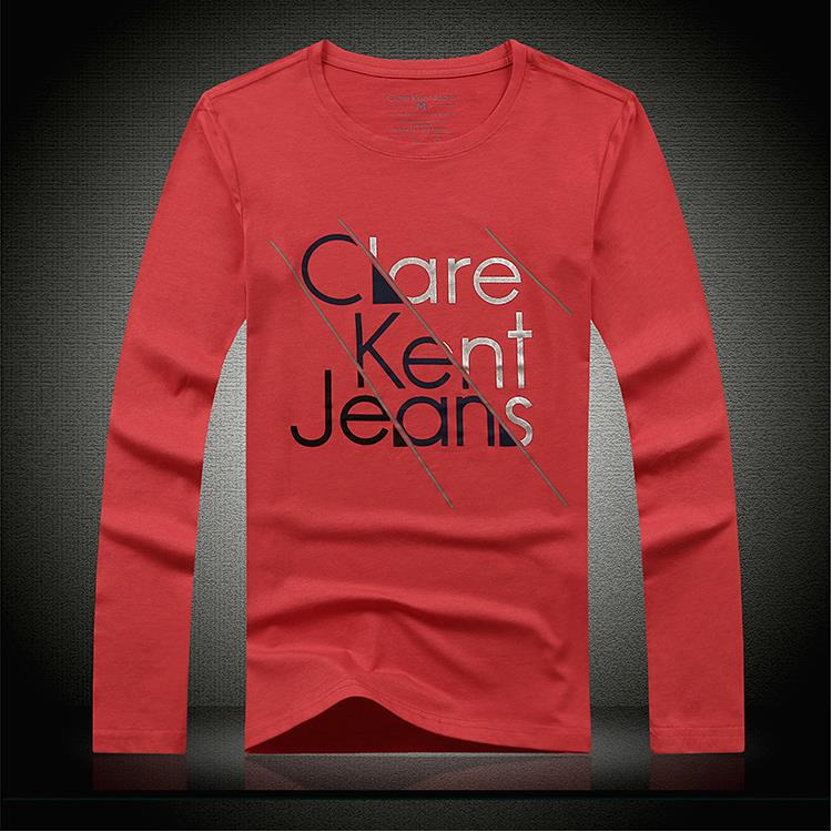 欧美新品欧洲站欧货潮纯棉圆领男士长袖t恤莱卡修身款上衣红