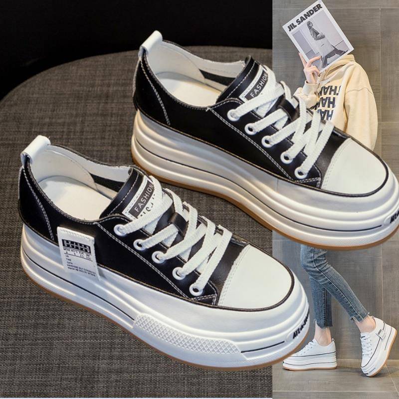 香港同款7cm内增高小白鞋小个子松糕单鞋厚底真皮休闲秋季板