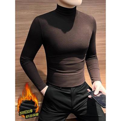 半高领打底衫男士秋冬2025新款加绒加厚修身高级感内搭打底衣男款