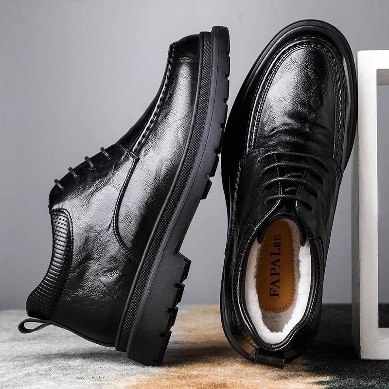 皮鞋男款冬季加绒保暖高帮棉鞋商务真皮软底羊毛加厚男士二棉皮靴