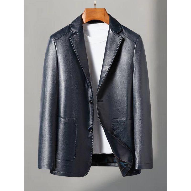 春秋冬海宁皮衣休闲皮西服真皮衣男皮夹克绵羊皮西装大码加绒外套