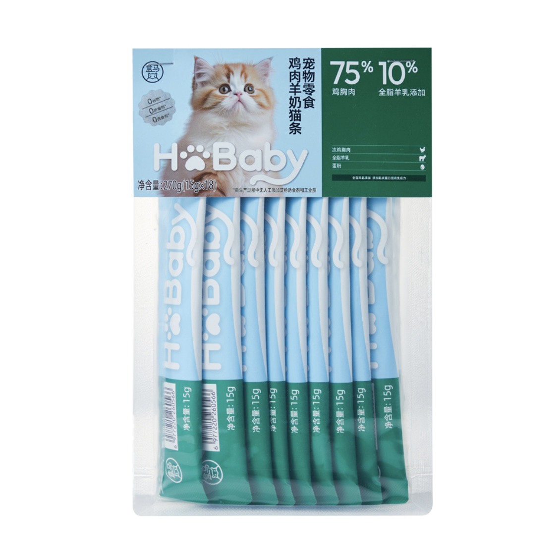 盒马宠物零食鸡肉羊奶猫条270g