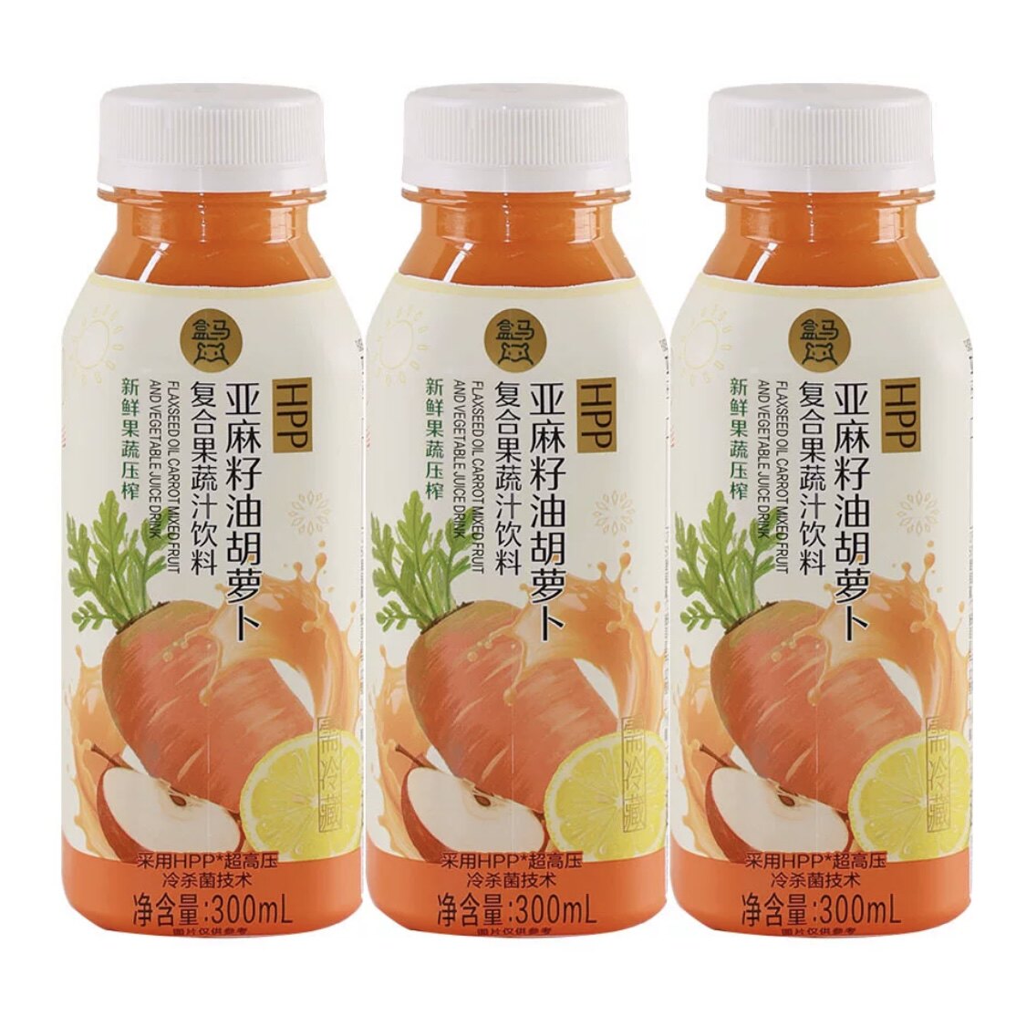 盒马HPP亚麻籽油胡萝卜果蔬汁