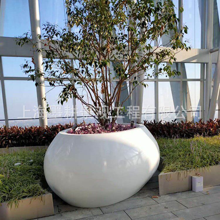 供应珍珠白玻璃钢圆形树钵围树形花钵椭圆型树钵现场拼接