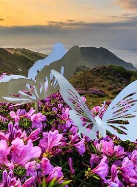 不锈钢仿真蝴蝶摆件户外定制草坪昆虫动物雕塑花园装饰园林景观美