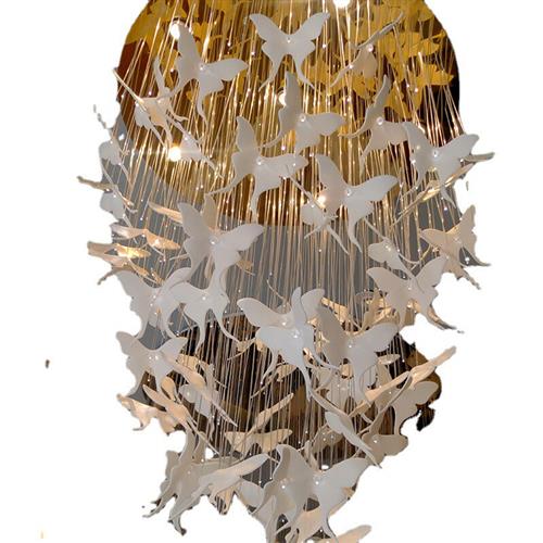 后现代简约创意设计师个性别墅售客厅楼部蝴蝶陶瓷发光光纤吊灯