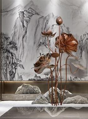 不锈钢荷花雕塑金属摆设庭院水景落地摆件酒店水池定制荷叶装饰品