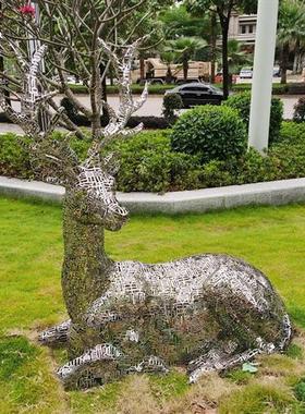 不锈钢抽象动物组合古文字鹿雕塑园林景观酒店样板房广场装饰摆件