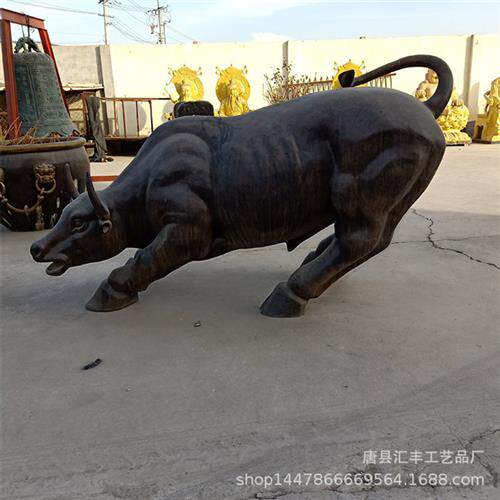 大型旺市华尔街牛动物铜雕塑黄铜犀牛雕塑户外锻铜垦荒牛摆件