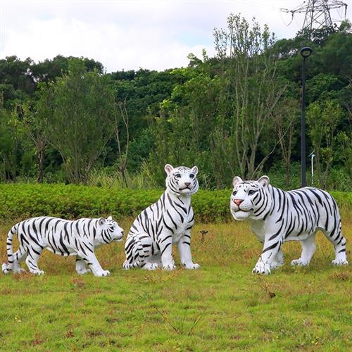 户外园林仿真老虎玻璃钢雕塑公园景区动物园模型景观装饰白虎摆件