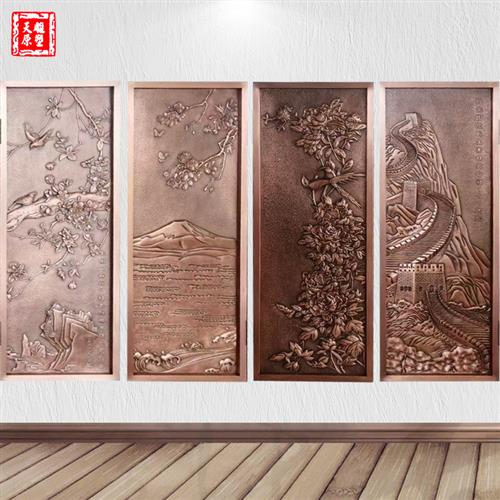 锻铜浮雕梅兰竹菊壁画玄关装饰背景庭院别墅文化墙玻璃钢工艺摆件图片