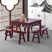 八仙桌实木正方形中式 酒红色带抽餐桌家用仿古传统方桌饭店吃饭桌