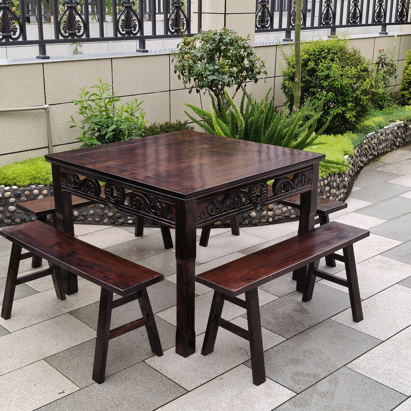 实木餐桌椅组合仿古四方桌