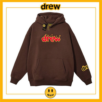 drew笑脸火焰潮牌明星同款美拉德连帽卫衣秋冬欧美男女生加绒外套