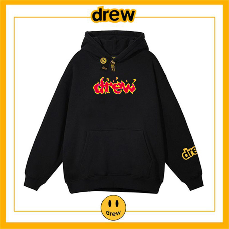 drew笑脸火焰潮牌贾斯丁明星同款连帽卫衣欧美情侣款秋冬加绒穿搭