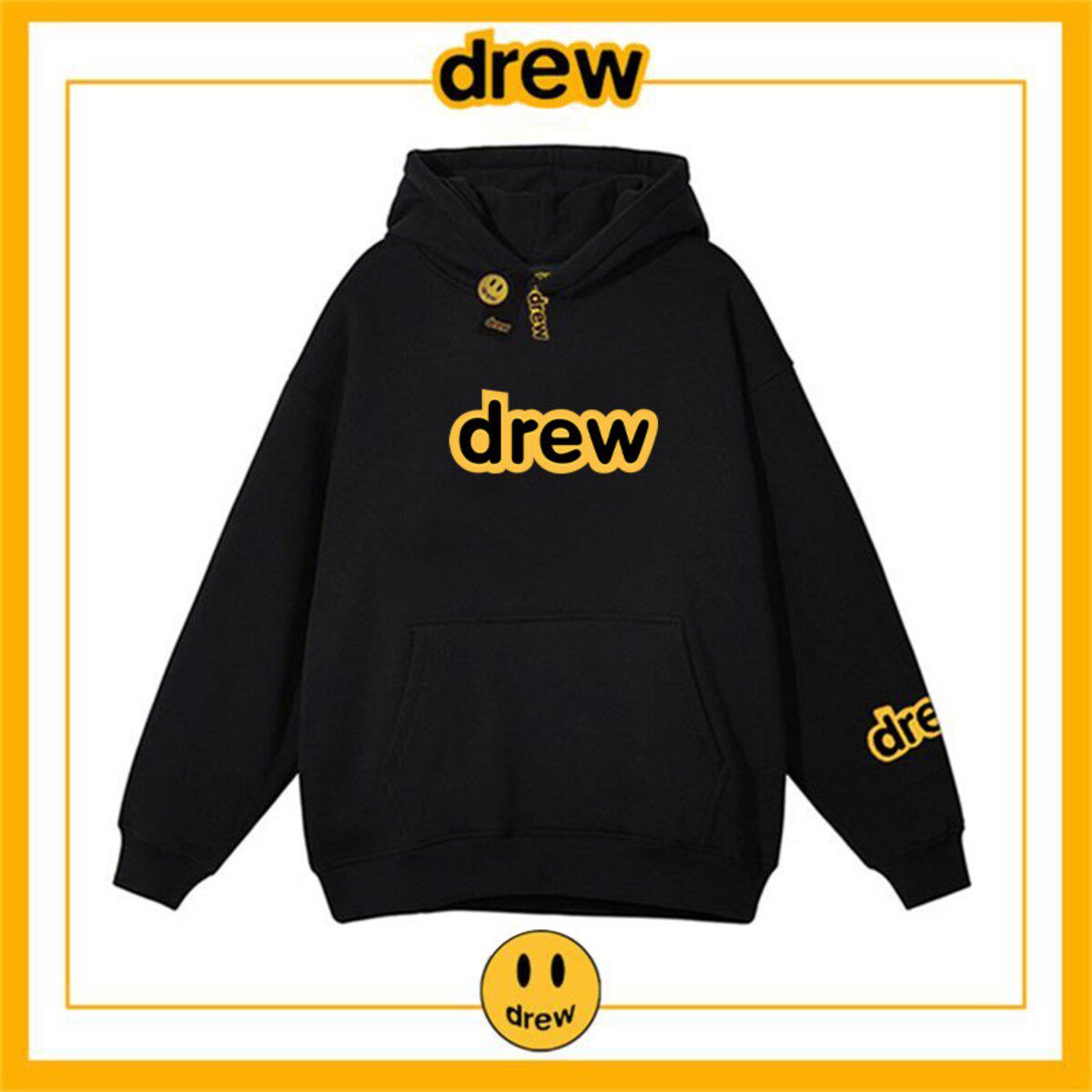 drew欧美笑脸潮牌纯棉美式连帽卫衣男女情侣学生秋冬加绒时尚外套