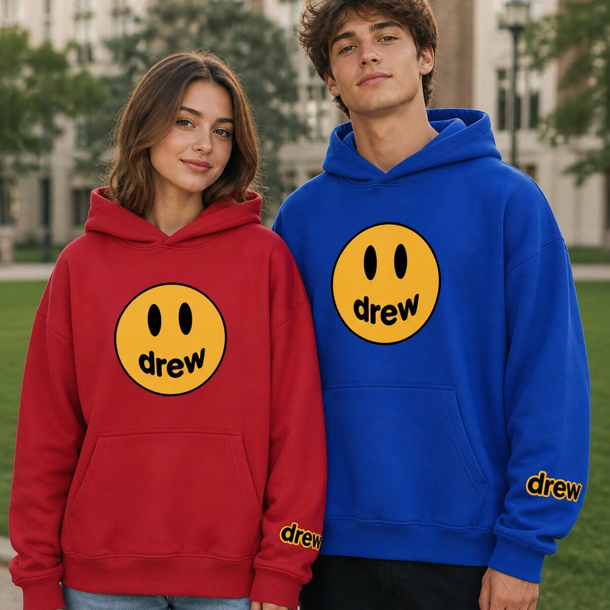 drew笑脸连帽卫衣外套秋冬上衣加绒潮牌情侣休闲男女同款美式复古