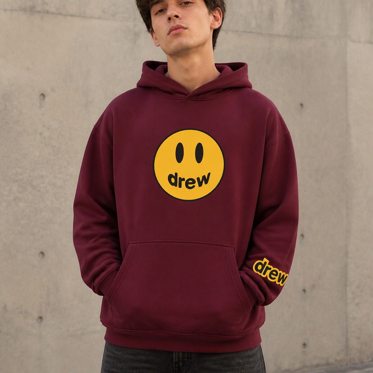 drew笑脸连帽卫衣外套秋冬加绒潮牌百搭情侣高街潮流宽松美式复古