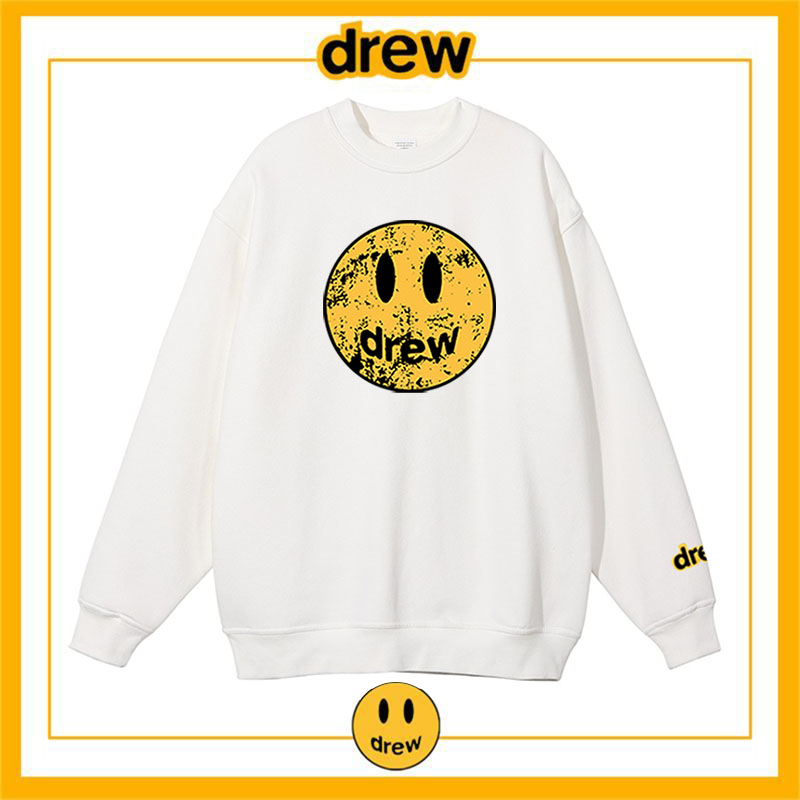drew破坏笑脸美式套头圆领卫衣秋冬时尚百搭男女学生加绒加厚外套