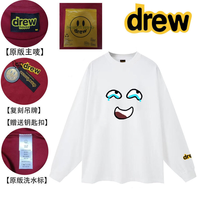 drew笑脸搞怪联名纯棉长袖T恤ins潮流百搭卫衣男女生秋冬时尚打底