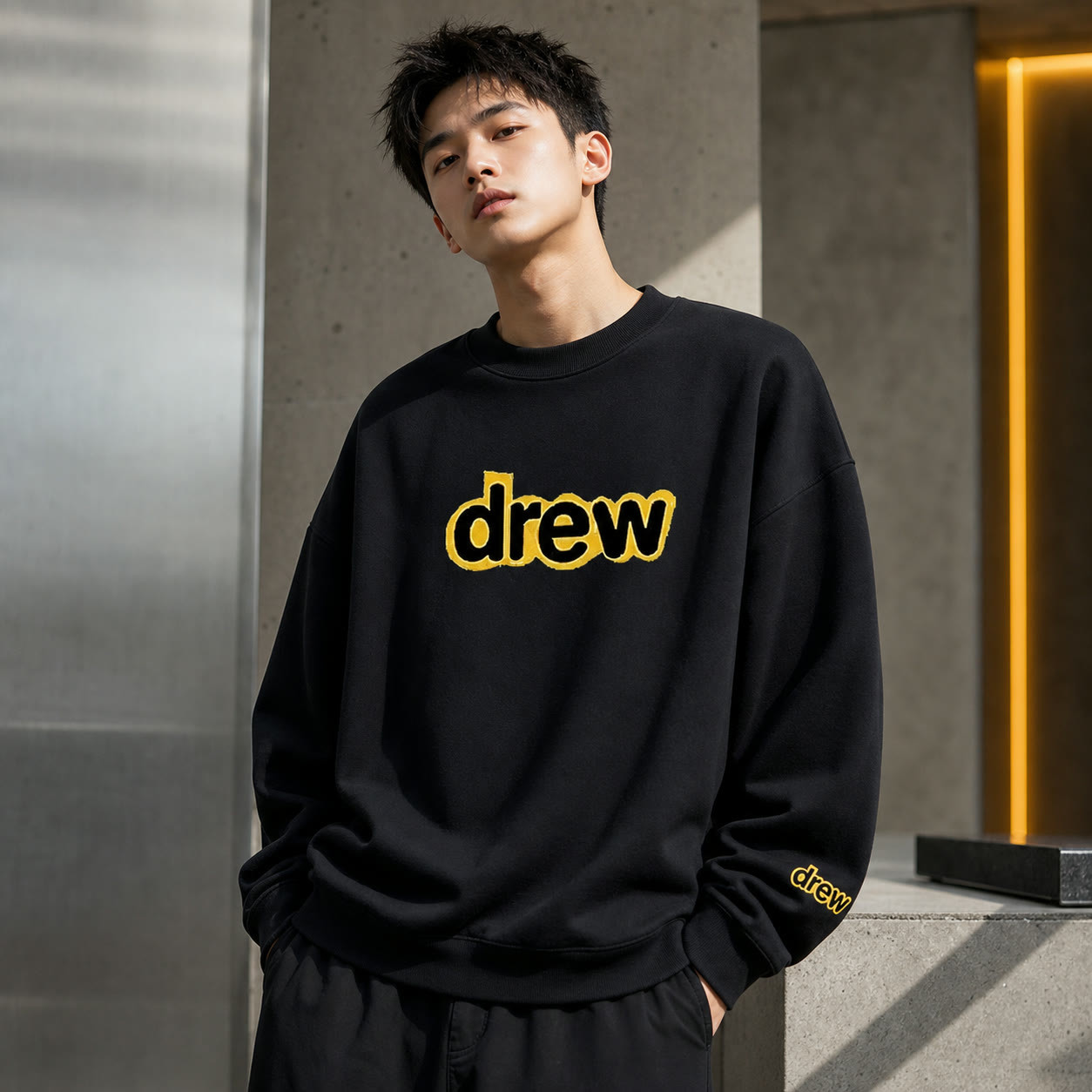 drew笑脸纯棉圆领卫衣宽松潮牌高街男女同款情侣百搭休闲套头上衣