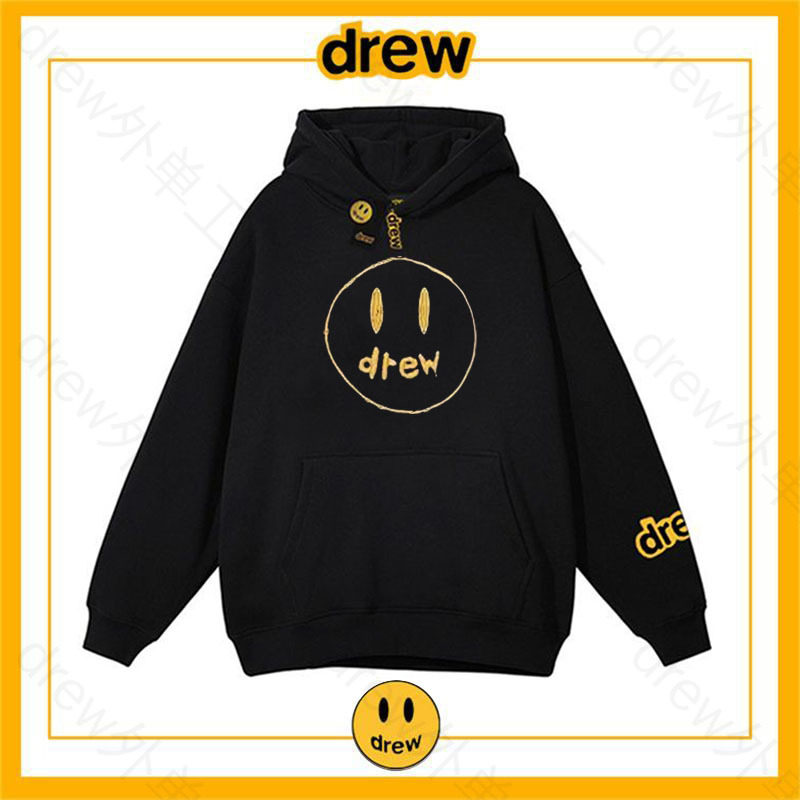 drew欧美素描笑脸潮牌美式卫衣ins秋冬情侣纯棉百搭连帽卫衣外套