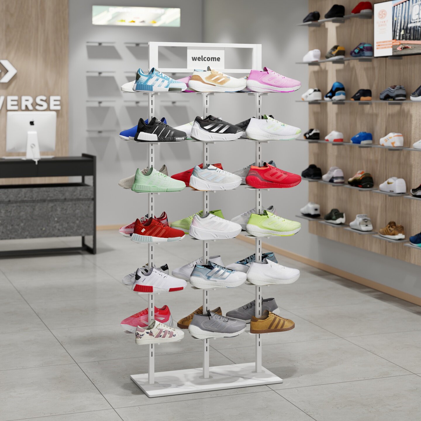 可调节鞋架展示架鞋店落地中岛鞋托架商场双面包包架运动鞋架