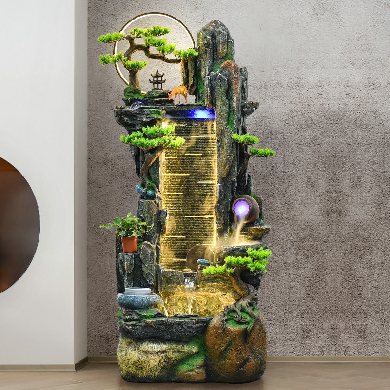 大型高山流水落地假山喷泉水景办公室加湿器装饰摆件开业生财礼品
