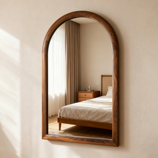 法式复古桌上镜子美式入户壁挂玄关拱形墙上镜实木高级感浴室镜子