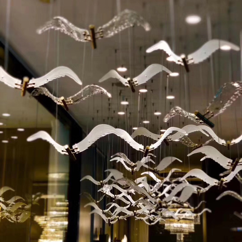酒店大堂水晶灯售楼部工程定制别墅会所KTV海鸥小鸟商用装饰吊灯