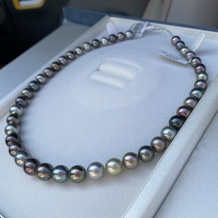 大溪地混彩项链7.9 带证书整体由铂金灰孔雀绿烟霞紫 10.4mm