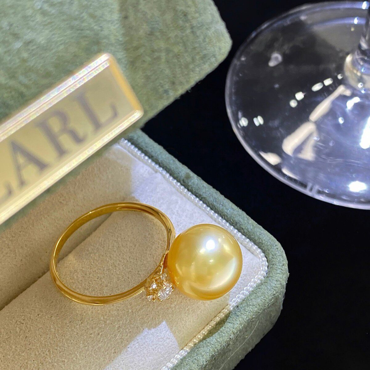 G18k厚金钻石海水珍珠戒指0.025ct优雅百搭11-12南洋金珠