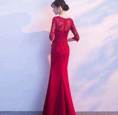 结婚礼服裙女中长款过膝秋装新娘晚宴会女士颁奖穿春季中长裙|ruв категории Женская одежда, Cвадебные платья, платье/вечернее платье - от Buy2taobao.com для оказания профессиональной услуги покупки агента Taobao