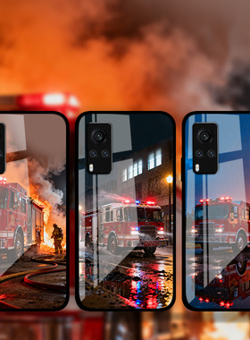 适用VIVOx200x100Ultrax90Prox80x70消防车消防员手机壳iQOO13中国消防救援照片定制钢化玻璃壳s30s21s20s19