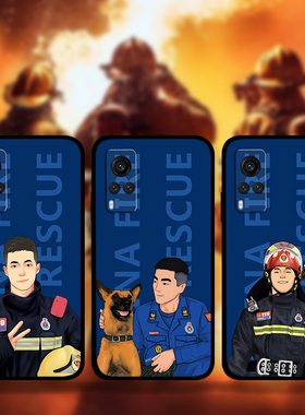 适用VIVOx200x100Ultrax90Prox80x70x60中国消防救援手机壳iQOO13火场英雄火焰蓝照片定制s30s21s20s19s18s17