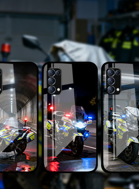 适用OPPOReno14Pro13p12p11p10中国交警铁骑手机壳FindX8Pro民警机车钢化玻璃壳k12照片定制RealmeGT7真我13