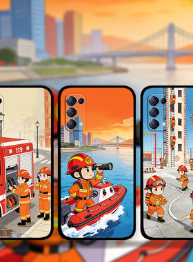 适用OPPOReno14Pro13p12p11p10卡通消防员手机壳FindX9Pro中国消防救援k13液态硅胶软壳照片定制RealmeGT5