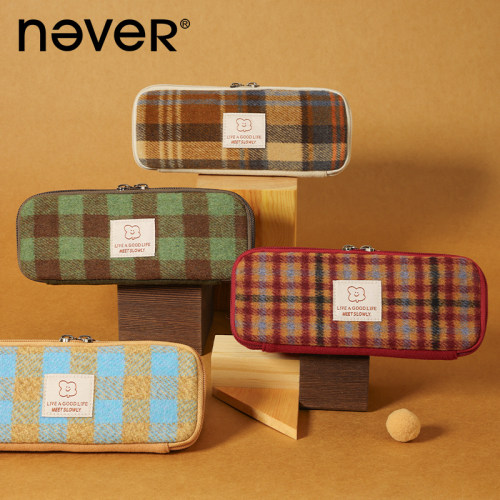 【原创】never格子屋笔袋圣诞新款高颜值ins美式复古风初中生高中生女生小众不撞款